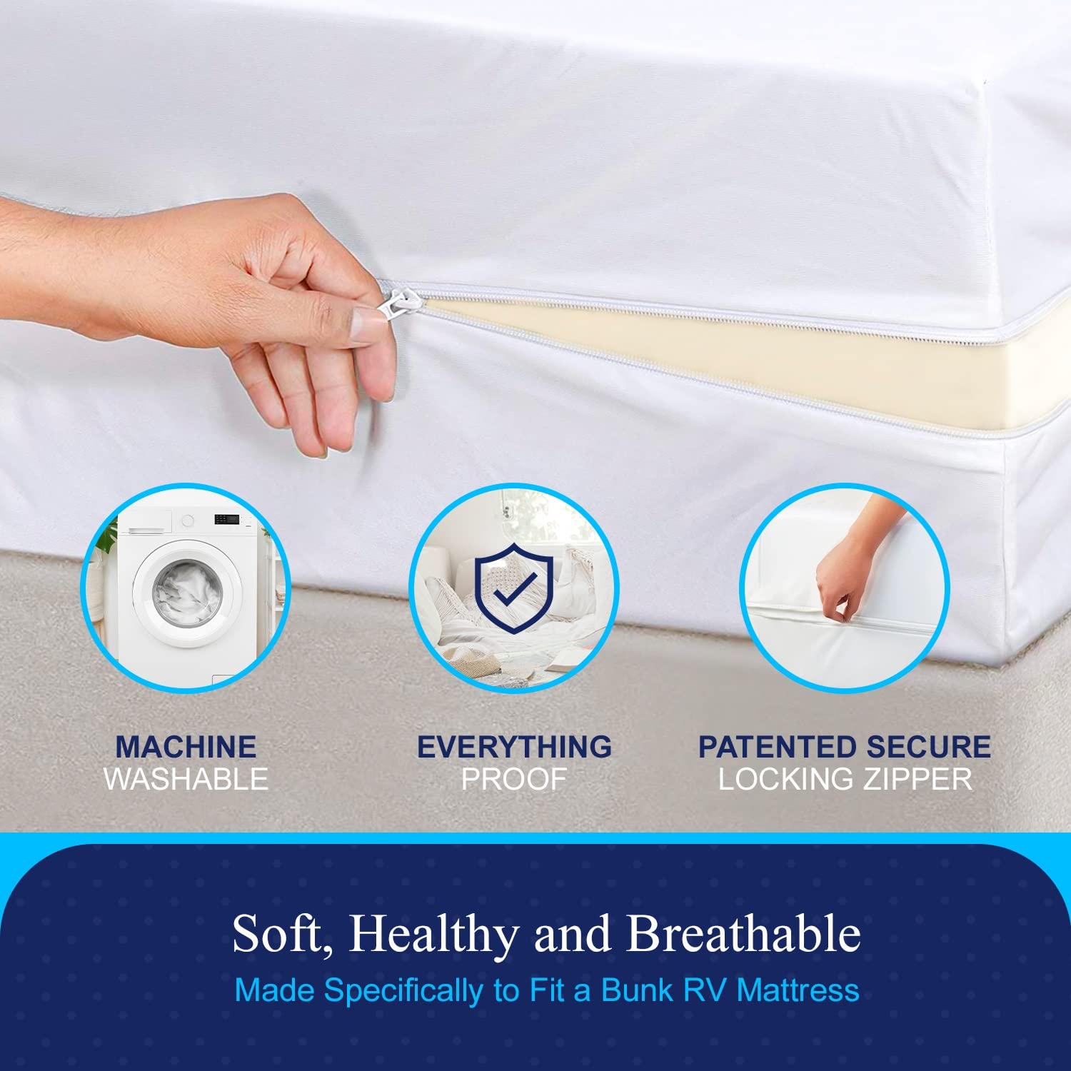Rv 6 Sided Zippered Mattress Protector With Secure Locking Zipper For 60X80 Queen. Creates A Natural Seal Around Your Mattress F